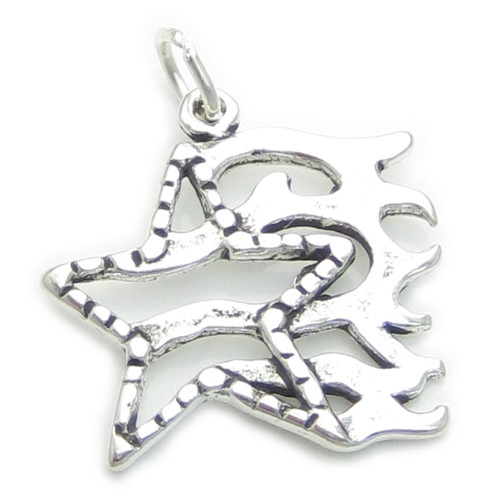 Star with Flames sterling silver charm .925 x 1 Stars on Fire charms