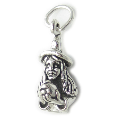 Witch with Crystal Ball sterling silver charm .925 x 1 Halloween charms
