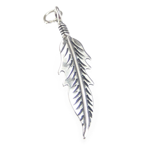 Feather 2D sterling silver charm x 1 Native American Feathers charms A1