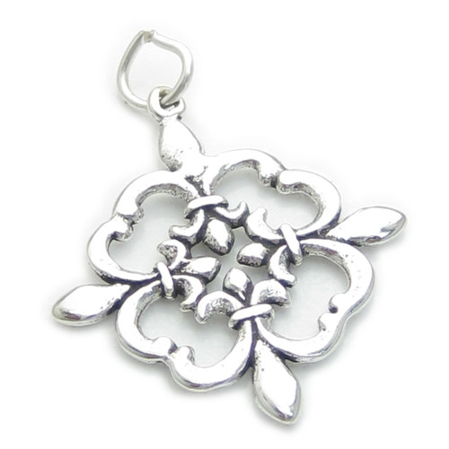 Four pointed design sterling silver charm pendant .925 Fancy charms