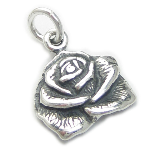 Rose 2D sterling silver charm .925 x 1 Roses Flowers charms