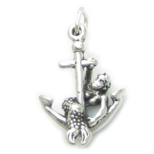 Mermaid on Anchor sterling silver charm .925 x 1 Mermaids charms