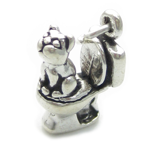 Cat on Toilet sterling silver charm .925 Whatever Next Charms !!!