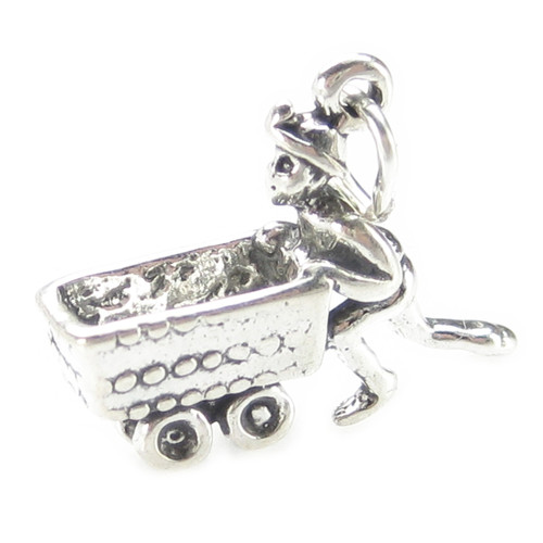 Miner with coal cart sterling silver charm .925 Mining charms