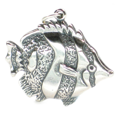 Tropical Fish silver charm pendant 2D .925 x 1 Fishes charms