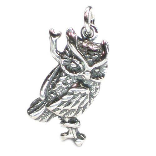 Owl Bird 2D sterling silver charm .925 x 1 Owls Birds charms