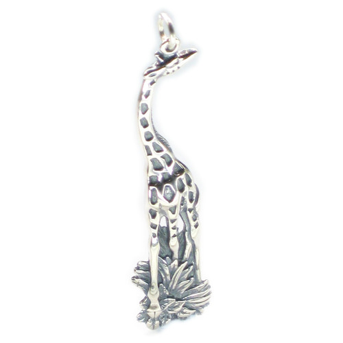 Giraffe long 2D sterling silver charm pendant .925 x 1 Giraffes charms