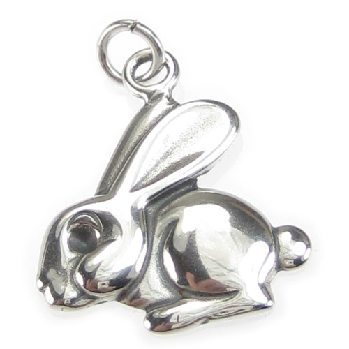 Rabbit 2D sterling silver charm .925 x 1 Easter Bunnies Rabbits charms A1
