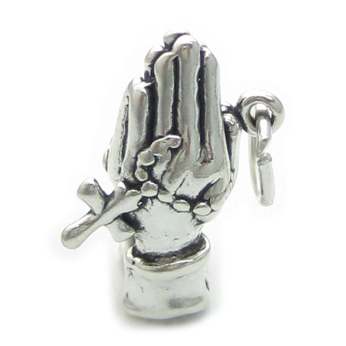 Praying hands with rosary sterling silver charm .925 x 1 Holy charms