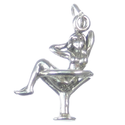 Champagne Glass with lady sterling silver charm .925 drink charms