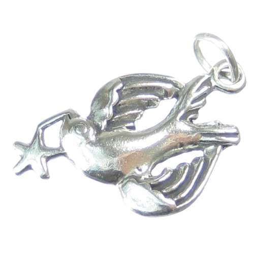 Dove with star sterling silver charm .925 x 1 Doves Stars Peace charms