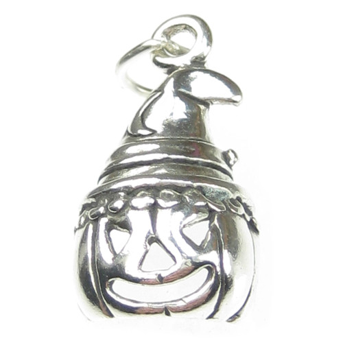 Pumpkin with hat 2D sterling silver charm .925 x 1 Halloween charms