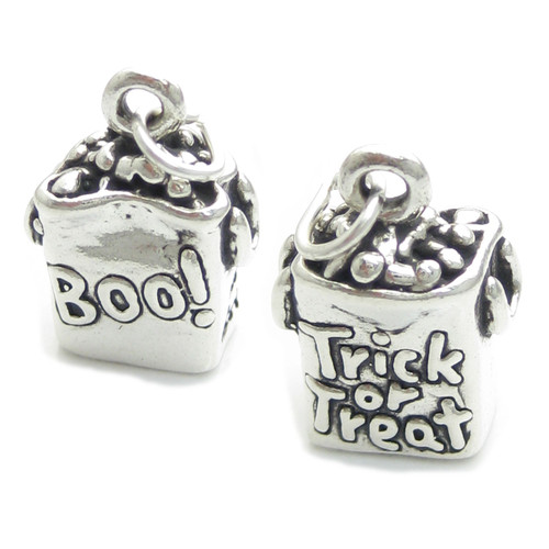 Trick or Treat Halloween sterling silver charm .925 x 1 Tricks Treats