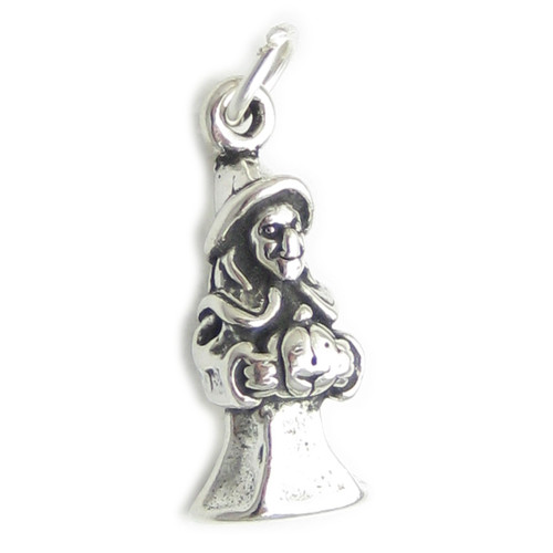 Witch with pumpkin sterling silver charm .925 x 1 Halloween charms