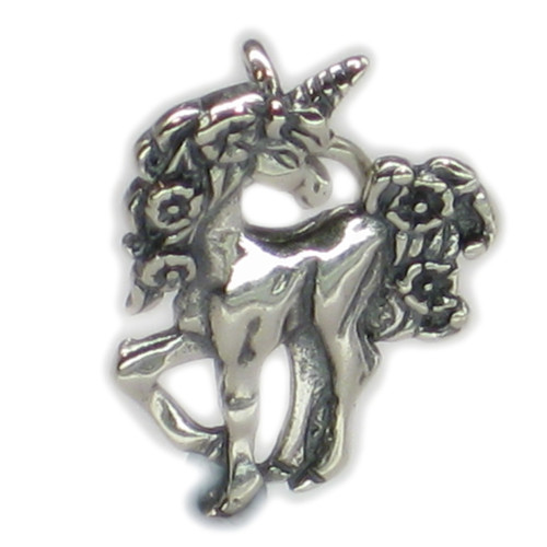 Unicorn sterling silver charm pendant 2D .925 x 1 Unicorns I