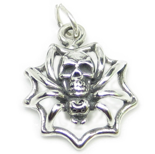 Spider with Skull sterling silver charm .925 x 1 Spiders Skulls charms