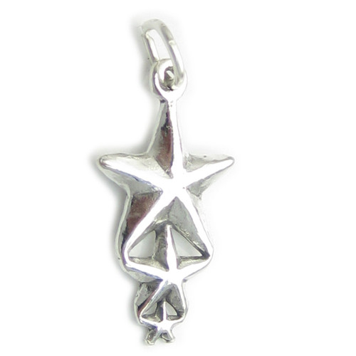 Triple star sterling silver charm .925 x 1 Stars charms