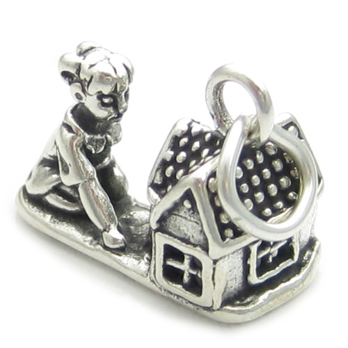 Girl playing with Dolls House sterling silver charm .925 Toys Charms