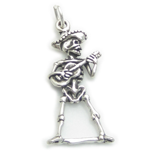 Skeleton with Guitar sterling silver charm .925 x 1 Skeletons charms