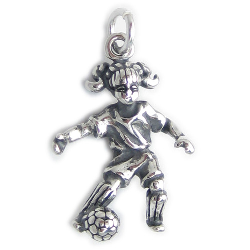 Female Football player sterling silver charm .925 Girls Soccer