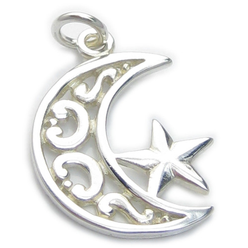 Moon and star sterling silver charm .925 x 1 Moons and stars charms