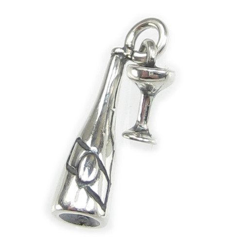 Wine Bottle and Glass sterling silver charm .925 Drinking charms