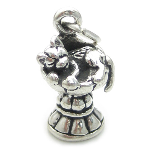 Cat in birdbath sterling silver charm .925 x 1 Pussy cats charms