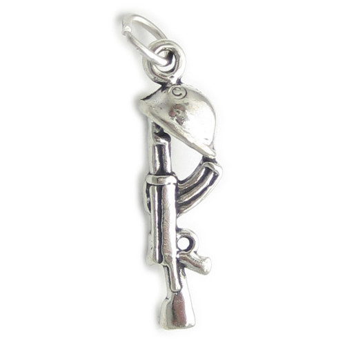 Gun with Helmet sterling silver charm .925 x 1 Armed Forces charms