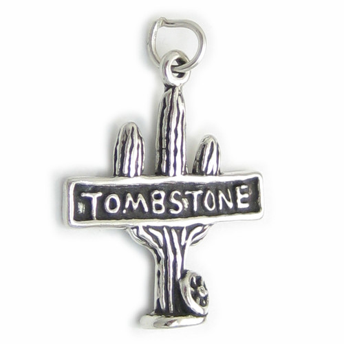 Tombstone sign on Cactus sterling silver charm .925 Cacti charms