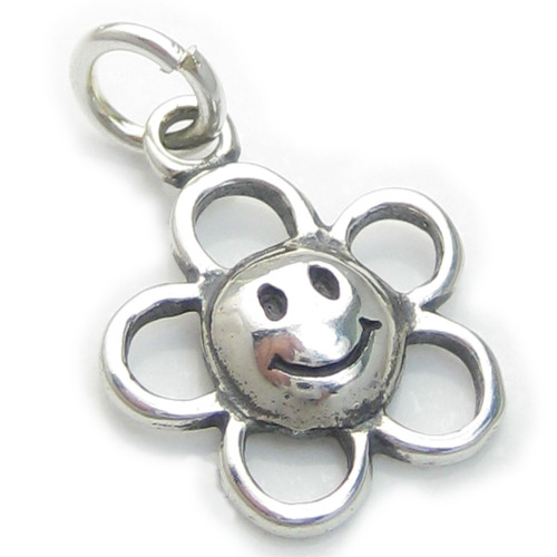 Smiling Flower sterling silver charm .925 Happy charms