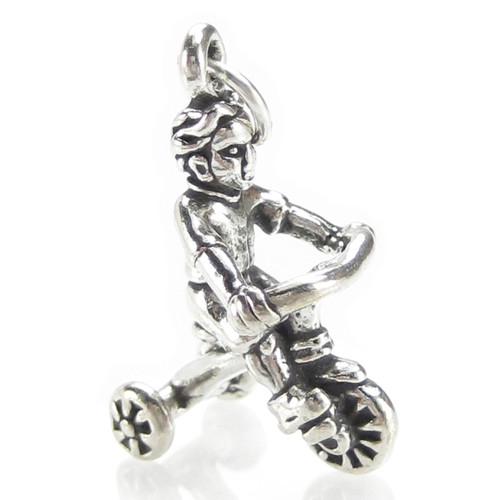 Child on Tricycle sterling silver charm .925 Childs Toys charms