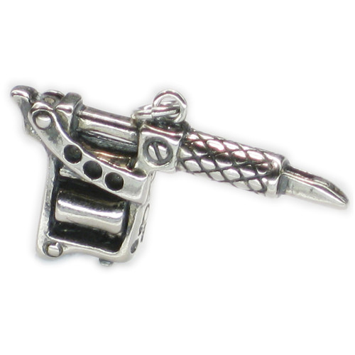 Tattoo gun LARGE sterling silver charm pendant .925 Tattoos Charms