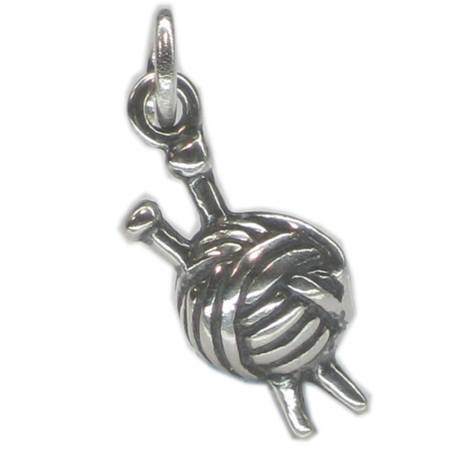 Wool and Knitting Needles sterling silver charm .925 x 1