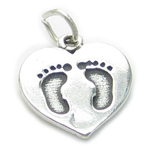 Baby Feet heart sterling silver charm pendant .925x 1 Footprints charms -29
