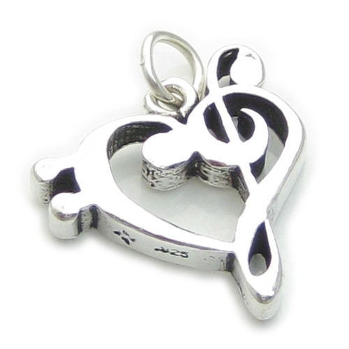Bass and Treble Clef sterling silver charm .925 x 1 Music charms