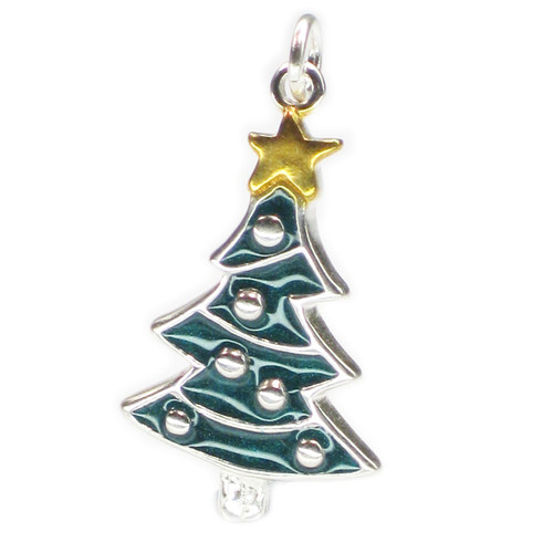 Christmas Tree sterling silver charm .925 x 1 Xmas trees charms C