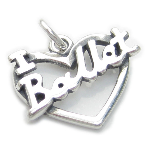 I Love Ballet heart sterling silver charm .925 x 1 Ballerina charms