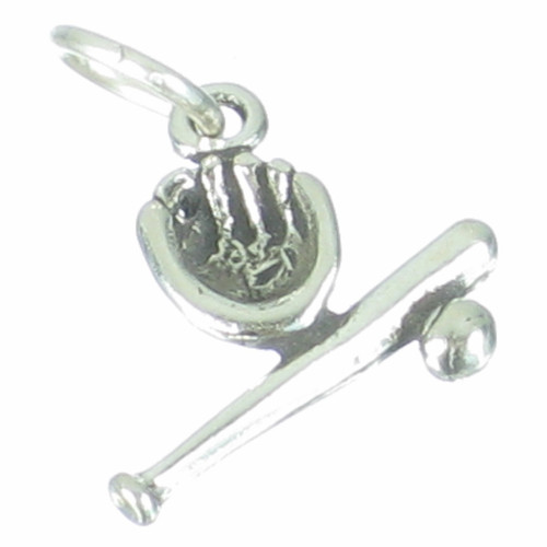 Baseball bat glove and ball sterling silver TINY charm .925 x 1 charms
