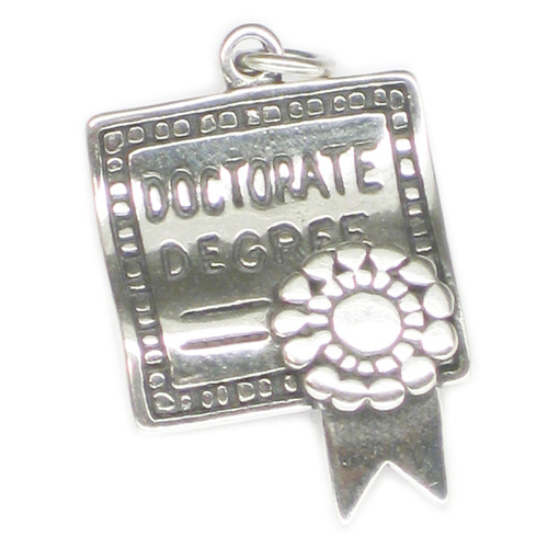 Doctorate Diploma Certificate Scroll 2D sterling silver charm .925 x 1