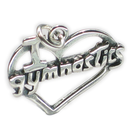 I Love Gymnastics sterling silver charm .925 x 1 Gymnast charms