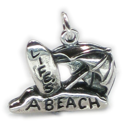 Lifes a Beach sterling silver charm .925 x 1 Holiday and beach charms