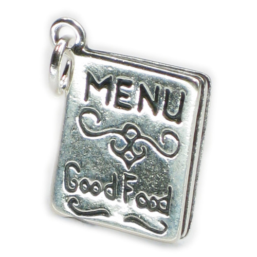 Menu - Good Food sterling silver charm .925 x 1 Restaurant Menus charms