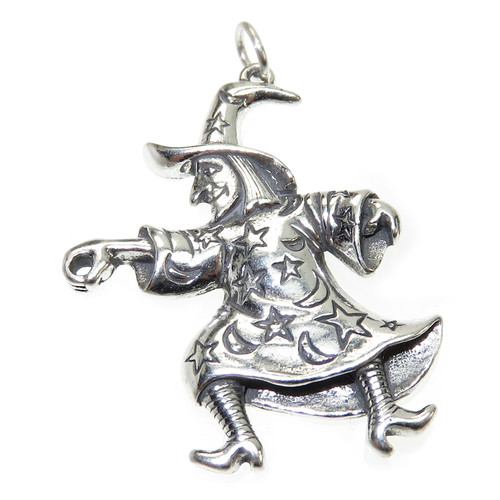 LARGE Witch sterling silver charm pendant .925 x 1 Witches Halloween