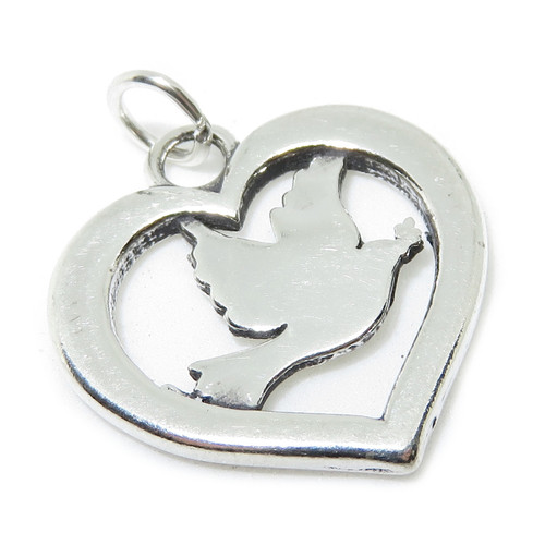Peace Heart with Dove sterling silver charm .925 x 1 Love Doves charms