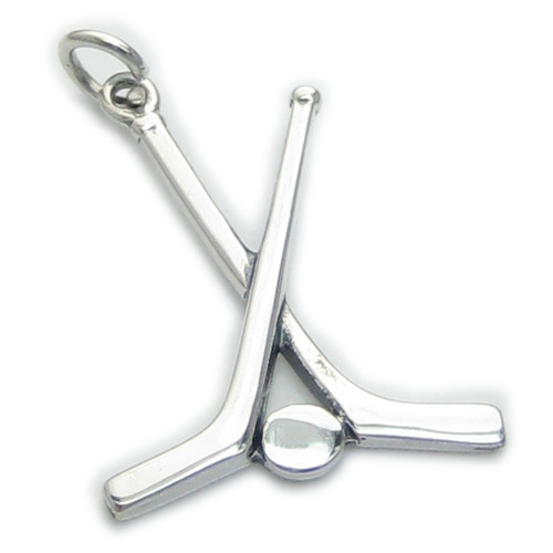 Ice Hockey sticks and puck sterling silver charm .925 Hocky charms