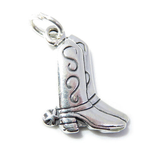 Cowboy Boots 2D sterling silver charm .925 x 1 Cow Girl charms