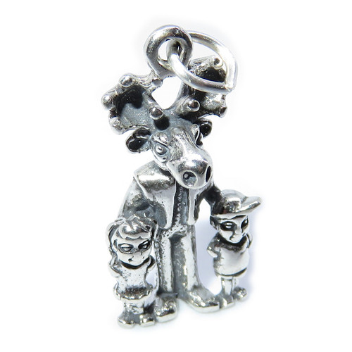 Moose with Children sterling silver charm .925 x 1 Mooses charms