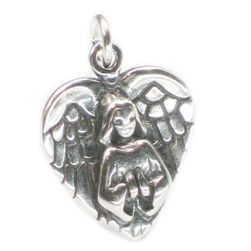 Angel Heart sterling silver charm .925 Angels hearts protect charms