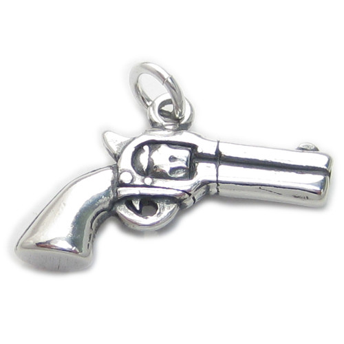 Handgun sterling silver charm .925 x 1 Hand Gun revolver charms