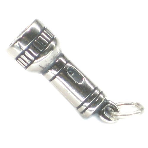 Torch - Flashlight sterling silver charm .925 x 1 Torches - Flashlights